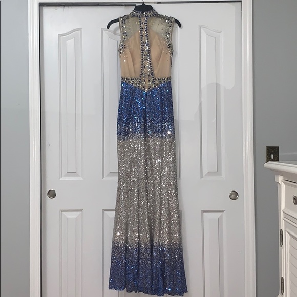 Silver and Blue Sequin Gown - Picture 3 of 5